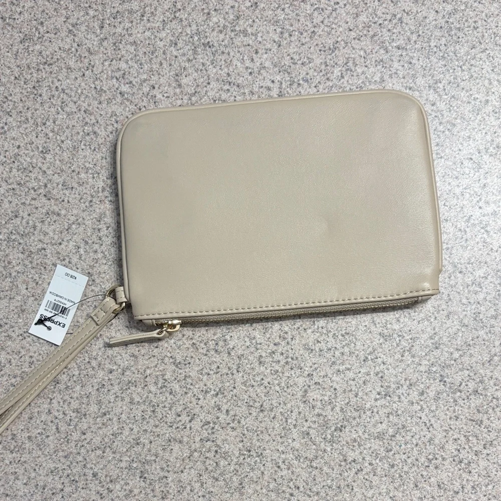 Express Beige Wristlet with Gold Accents